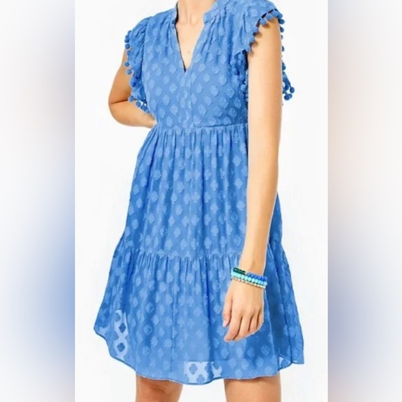 Lilly Pulitzer Blue Mini Dress with Ruffle Sleeves - Picture 1 of 13